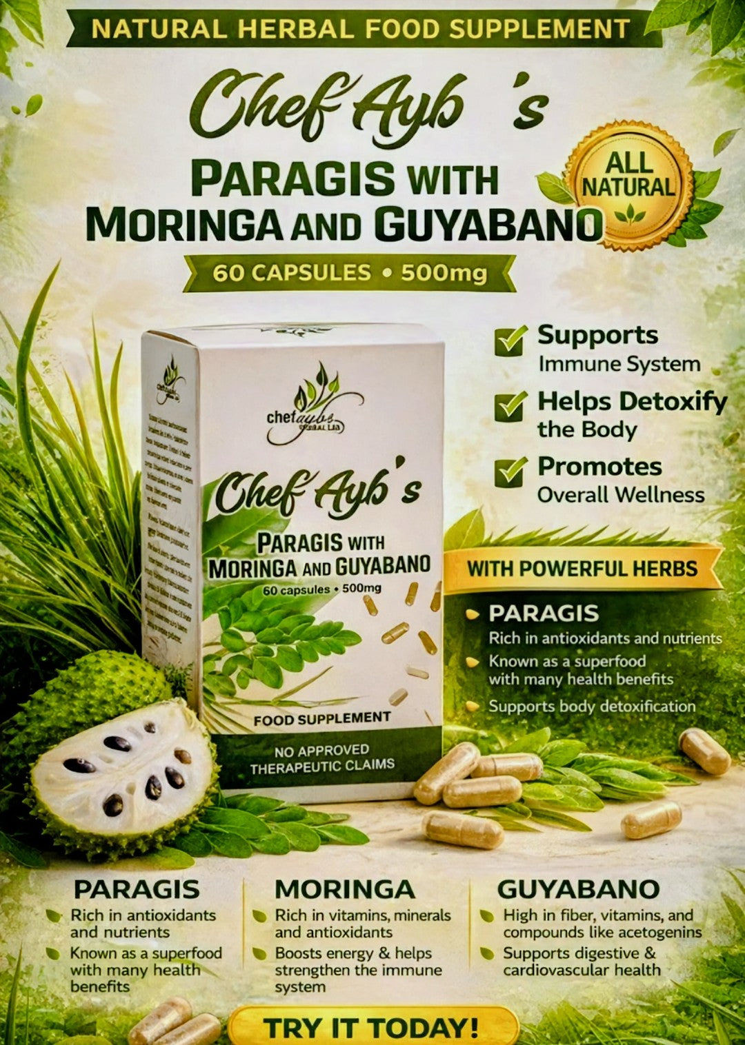 CHEF AYB'S PARAGIS WITH MORINGA AND GUYABANO 60 CAPSULES ORIGINAL