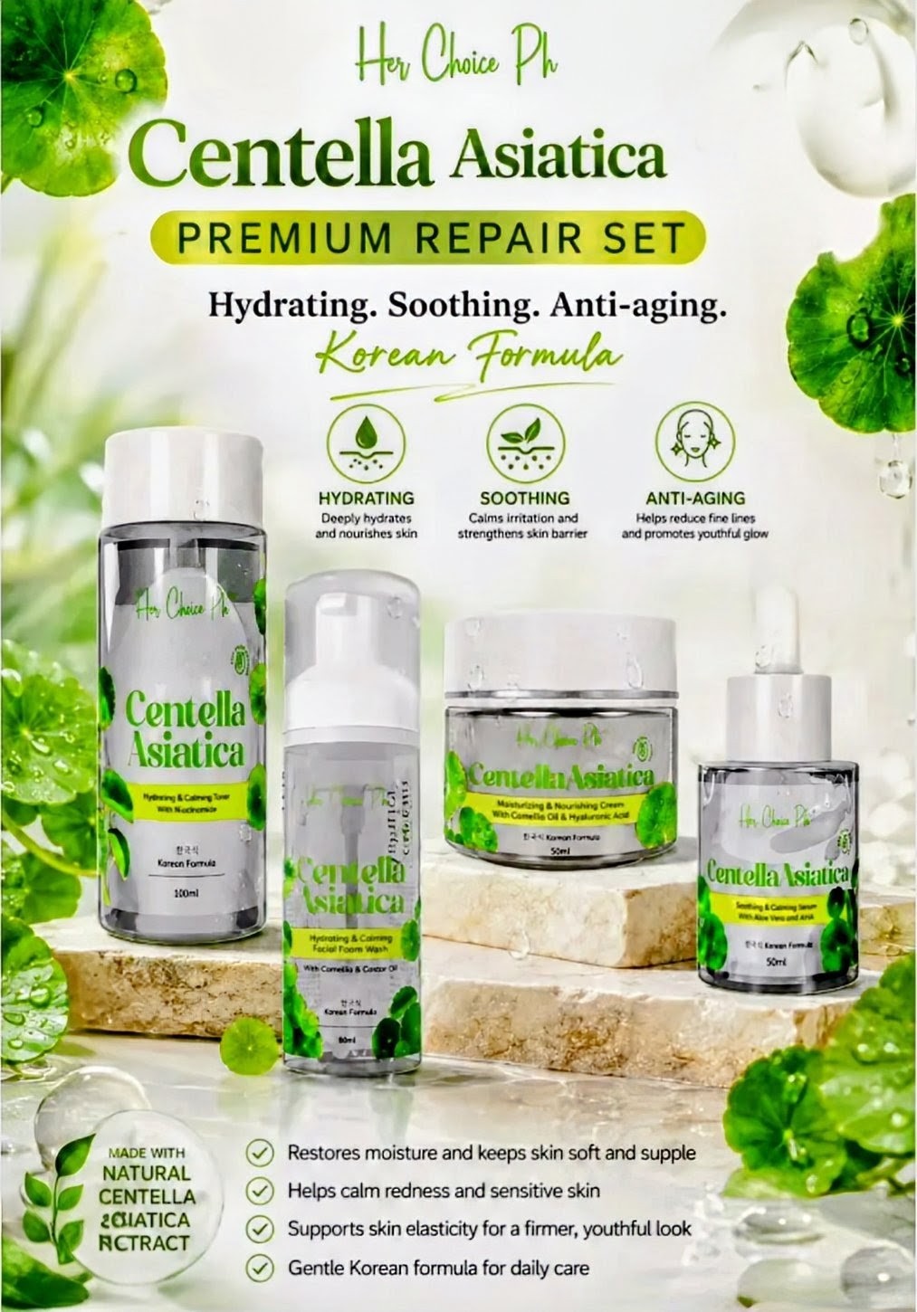 HER CHOICE PH CENTELLA ASIATICA PREMIUM REPAIR SET