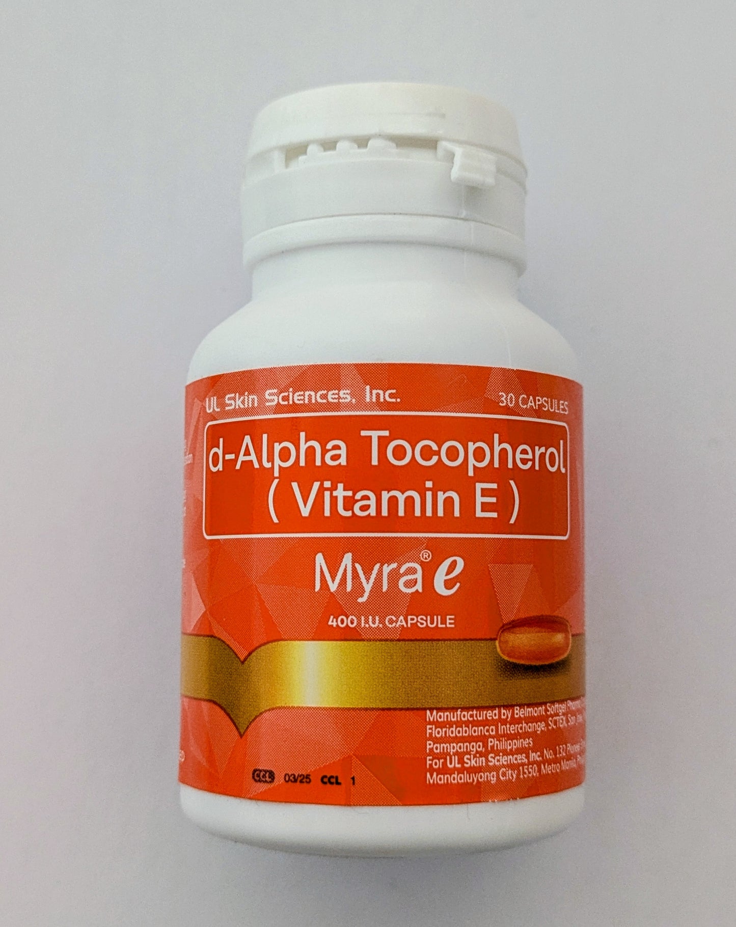 MYRA-E D-ALPHA TOCOPHEROL (Vitamin E) 30 capsules