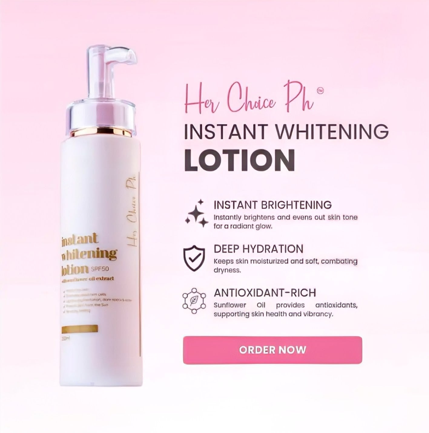 HER CHOICE PH INSTANT WHITENING LOTION SPF50 250ml